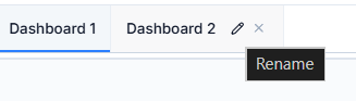 A new dashboard name selected, highlighting that the user can rename it, while the other dashboards already have a name