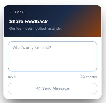 Share Feedback panel, with the message field and Send Message button