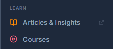 Learn sidebar showing the Articles & Insights and Courses tabs
