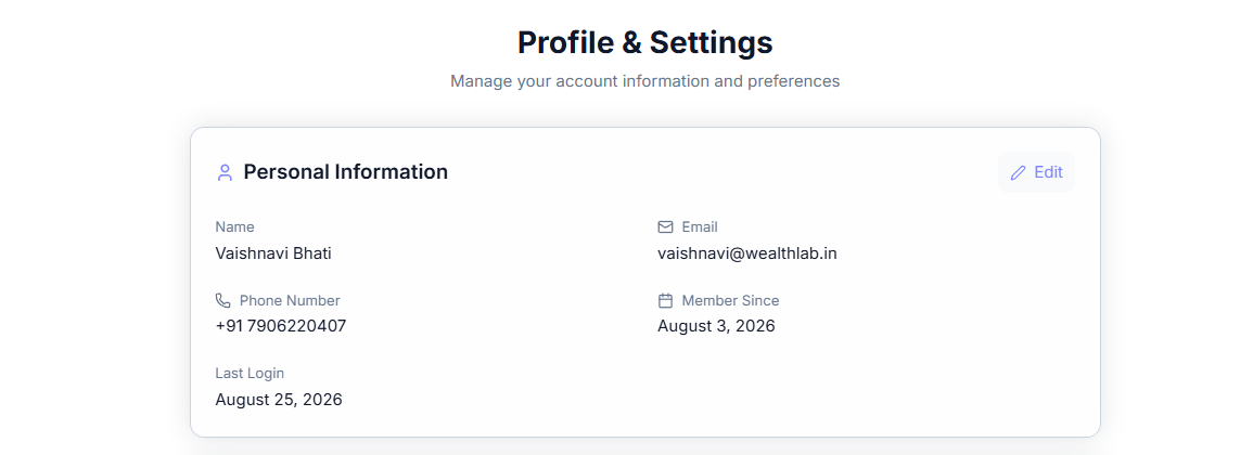 Personal Information card