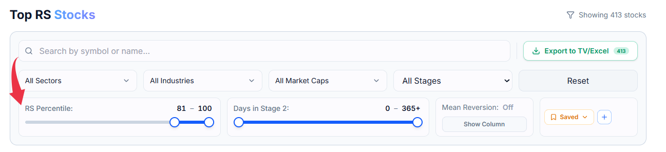 RS Percentile slider