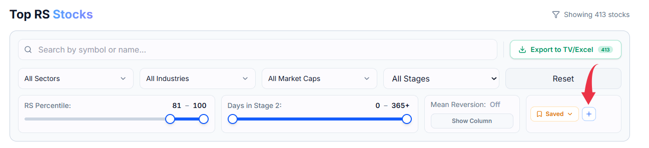 Save filter (+) button next to Saved