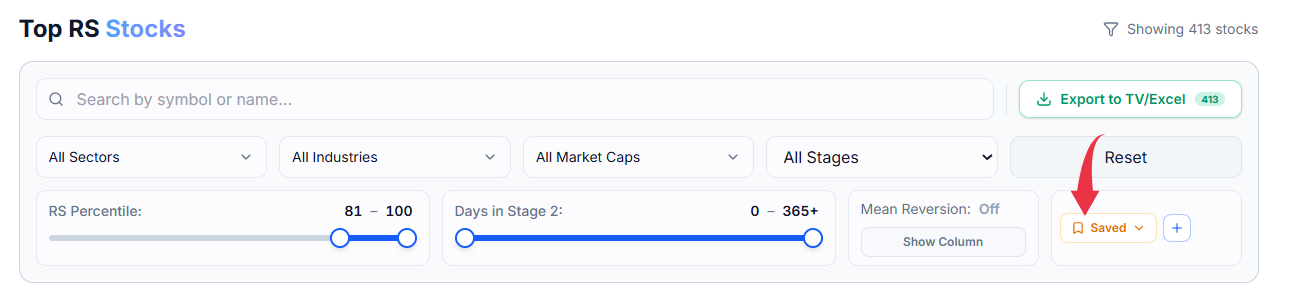 Saved filters dropdown