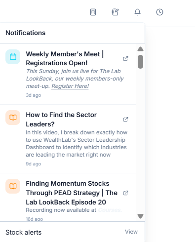 Notifications dropdown with a few items
