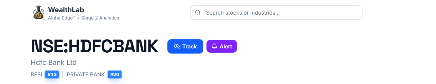 Stock page header with Track and Alert buttons