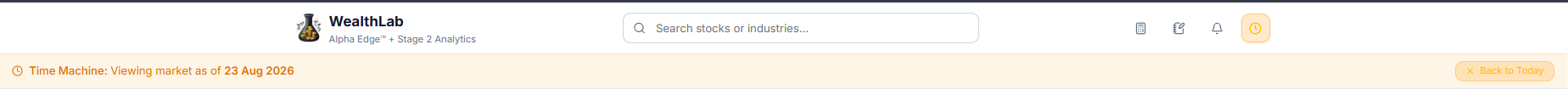orange Time Machine banner across the top of the app, with Back to Today button