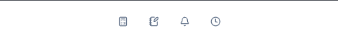 the four tool icons in the top bar β calculator, notes, bell, clock