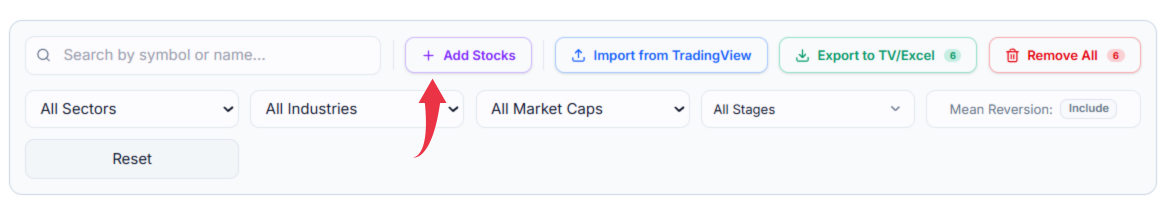 Add Stocks button highlighted
