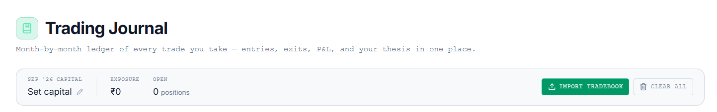 Import Tradebook button in the summary bar