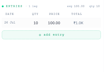 Entries panel, showing one logged entry and the "+ add entry" button